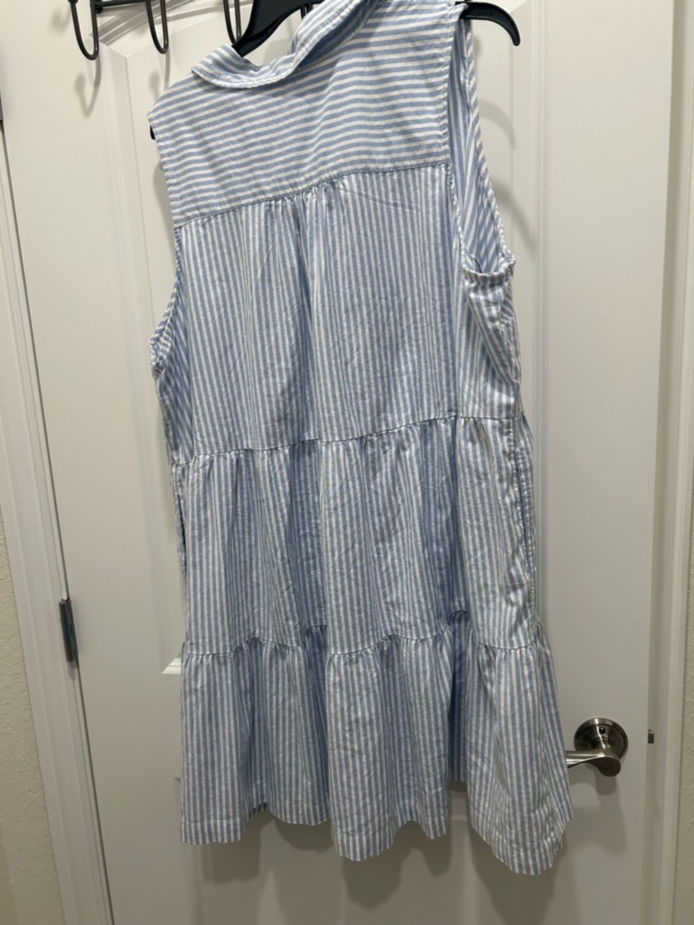 crown & ivy Blue and White Striped Sleeveless Tiered Shirt Dress - Picture 2 of 2